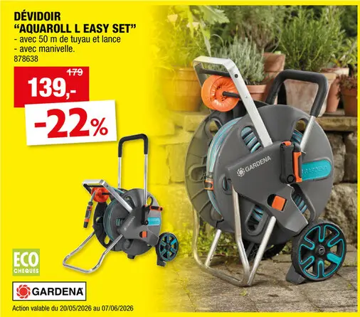 Offre: Gardena AquaRoll L Easy dévidoir sur roues avec tuyau d'arrosage 50m