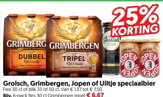 Aanbieding: Grolsch, Grimbergen, Jopen of Uiltje speciaal