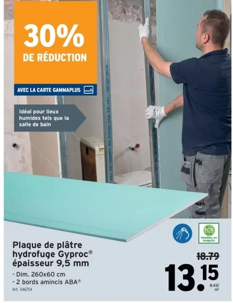 Offre: Plaque de plâtre hydrofuge