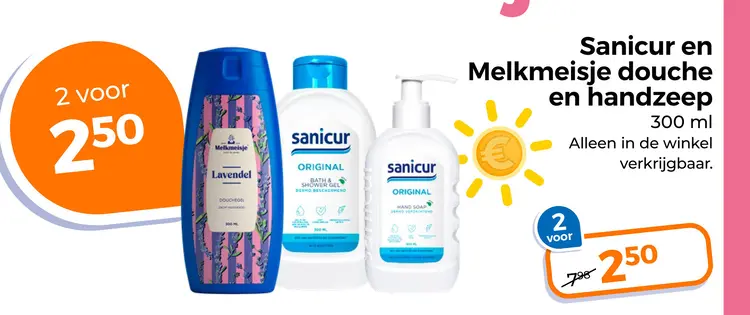 Aanbieding: Sanicur en Melkmeisje douche en handzeep