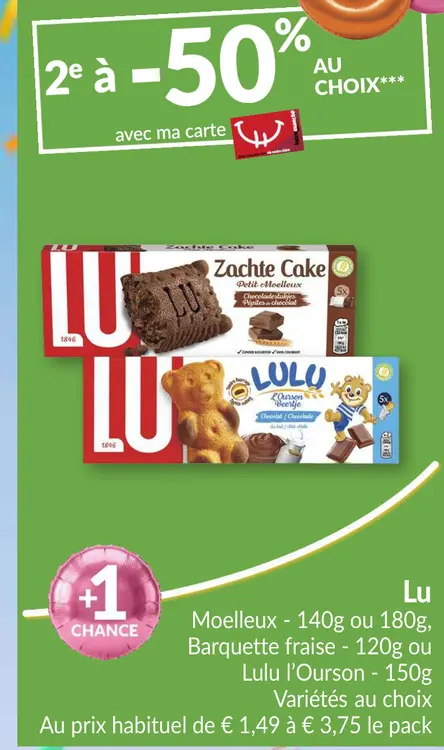 Offre: Moelleux, Barquette fraise ou Lulu l'Ourson