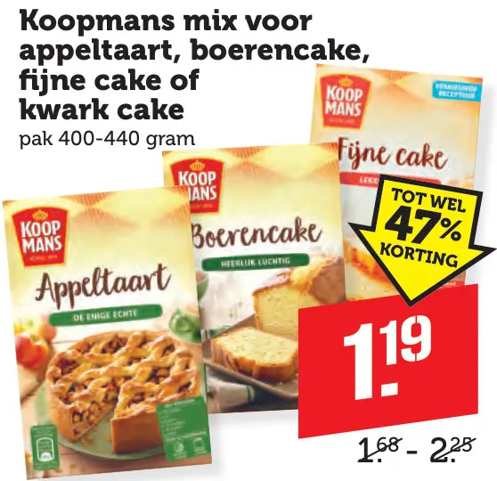 Aanbieding: Mix voor appeltaart, boerencake, fijne cake of kwark cake