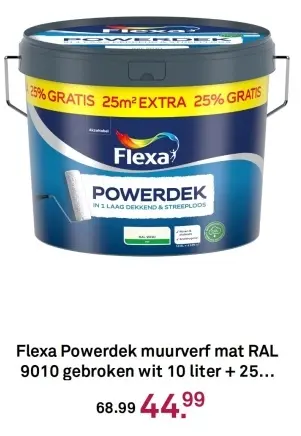 Aanbieding: Flexa Powerdek muurverf mat RAL 9010 gebroken wit