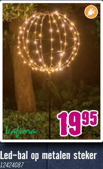 Aanbieding: LAFIORA Kerstverlichting LED lichtfiguur bal op steker metaal 96 lampjes warmwit Ø 25 cm