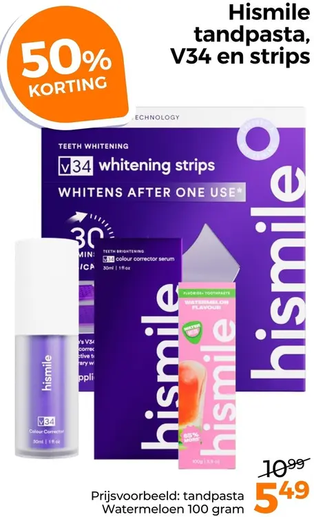 Aanbieding: Hismile Tandpasta, V34 en strips