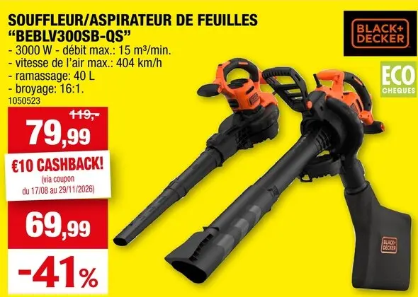 Offre: Souffleur/aspirateur de feuilles "BEBLV300SB-QS"