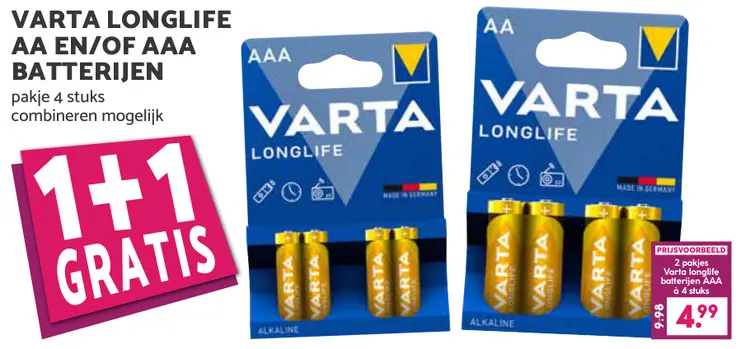 Aanbieding: Varta longlife aa en/of aaa batterijen