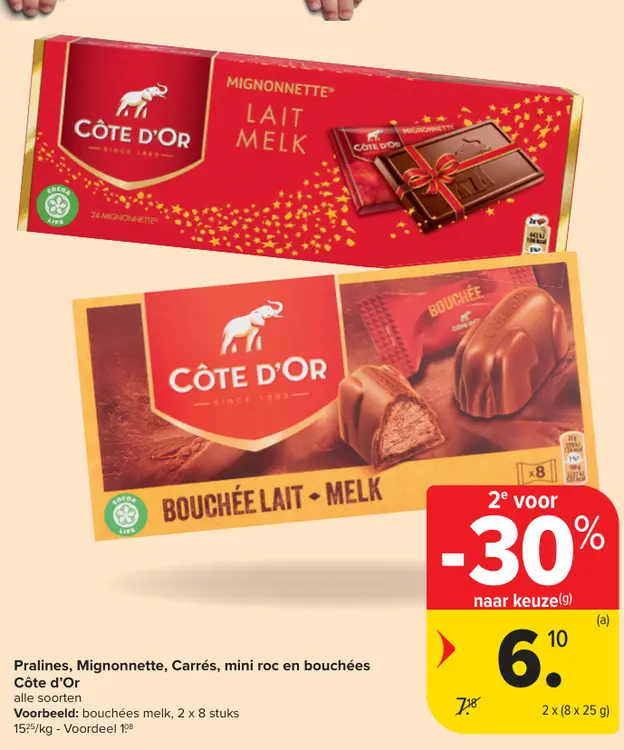 Aanbieding: Pralines, Mignonnette, Carrés, mini roc en bouchées Côte d'Or