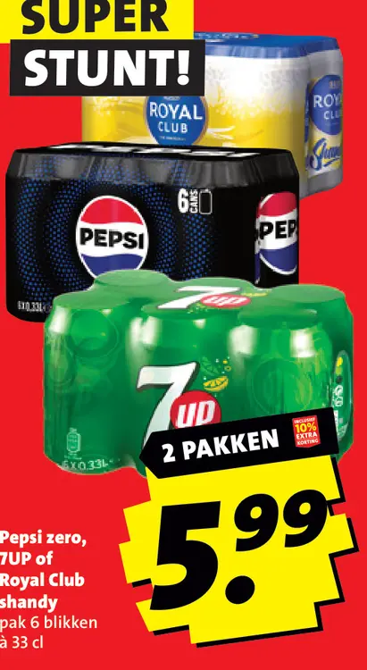 Aanbieding: Pepsi zero, 7UP of Royal Club shandy