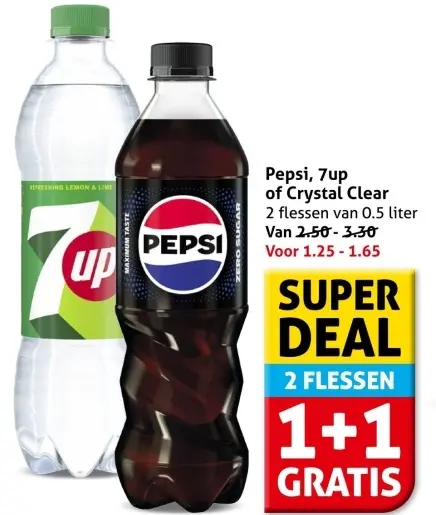 Aanbieding: Pepsi, 7up of Crystal Clear
