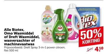 Aanbieding: Alle Biotex, Omo Wasmiddel of Dreft Wasmiddel, wasverzachter of machinevaatwas