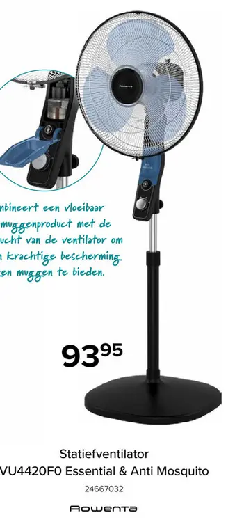 Promotie: Rowenta Essential & Anti Mosquito VU4420F0 Voetventilator - Anti-Muggenfunctie - Verstelbaar - Zwart