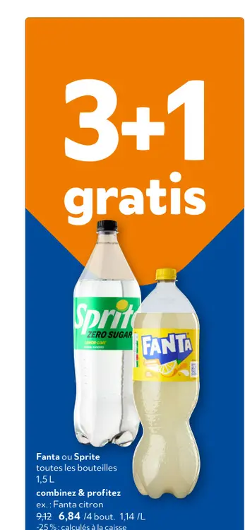 Offre: Fanta ou Sprite toutes les bouteilles