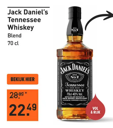 Aanbieding: Jack Daniel's Tennessee Whiskey 70CL