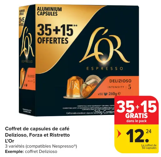 Offre: Coffret de capsules de café Delizioso, Forza et Ristretto