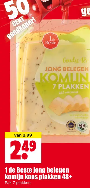 Aanbieding: 1 de Beste jong belegen komijn kaas plakken 48+