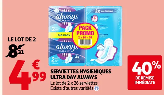 Offre: Serviettes hygieniques ultra day