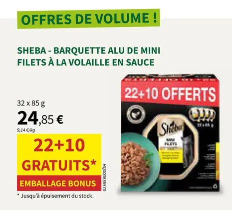 Offre: Sheba - barquette alu de mini filets à la volaille en sauce