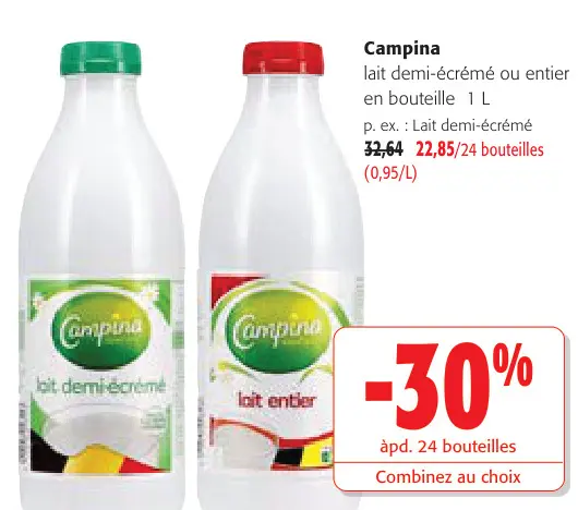Offre: Lait demi-écrémé ou entier