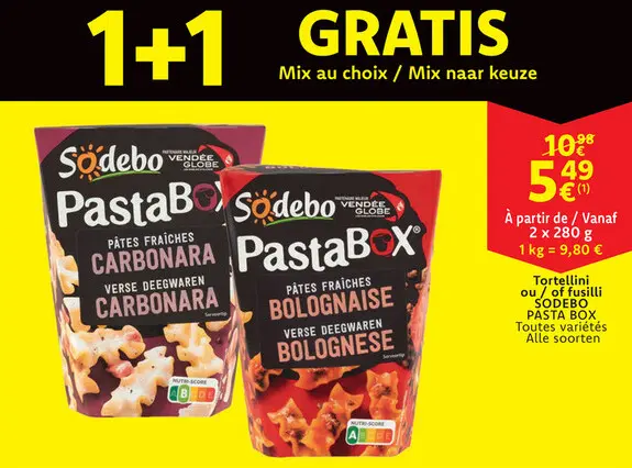 Offre: Tortellini ou / of fusilli SODEBO PASTA BOX