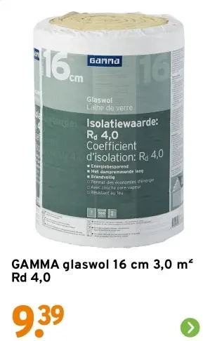 Aanbieding: Glaswol 16 cm, 3m^2, Rd 4,0