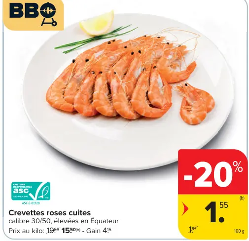 Offre: Crevettes roses cuites