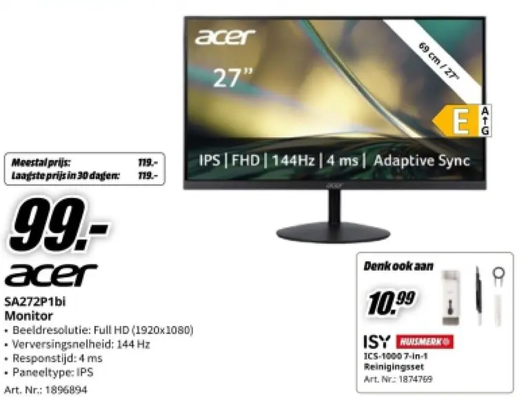 Aanbieding: Acer SA272P1bi Monitor