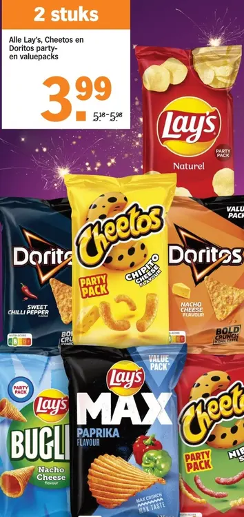 Aanbieding: Lay's, Cheetos en Doritos party- en valuepacks
