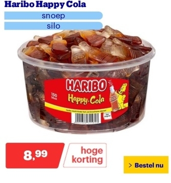 Aanbieding: Haribo Happy Cola - snoep - silo - 150 stuks à 1200g