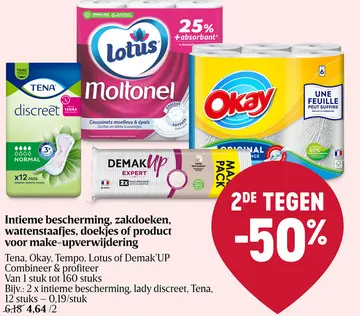 Aanbieding: Intieme bescherming, zakdoeken, wattenstaafjes, doekjes of product voor make-upverwijdering