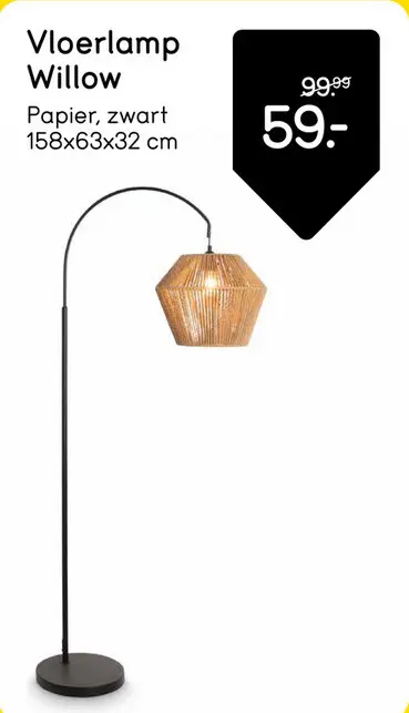 Aanbieding: Vloerlamp Willow - naturel/zwart metaal - 158x63x32 cm