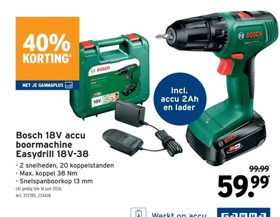 Promotie: Bosch 18V accu boormachine Easydrill 18V-38