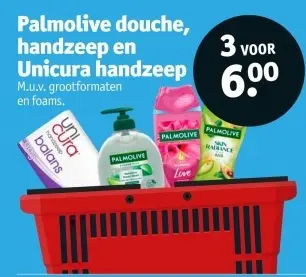 Aanbieding: Palmolive douche, handzeep en Unicura handzeep