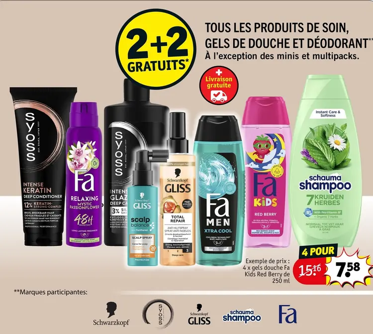 Offre: Produits de soin, gels de douche et déodorant