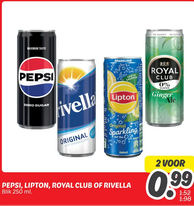 Aanbieding: Pepsi, Lipton, Royal Club of Rivella
