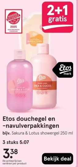 Aanbieding: Etos douchegel en -navulverpakkingen