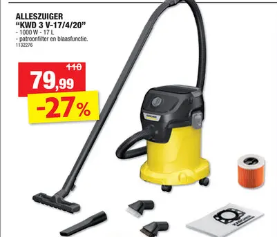 Promotie: Karcher KWD 3 V-17/4/20 nat-/droogzuiger 17l