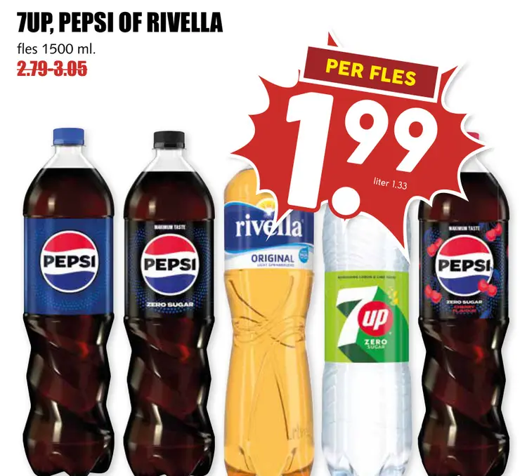 Aanbieding: 7UP, Pepsi of Rivella