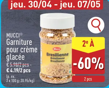 Offre: Garniture pour crème glacée Bresilienne