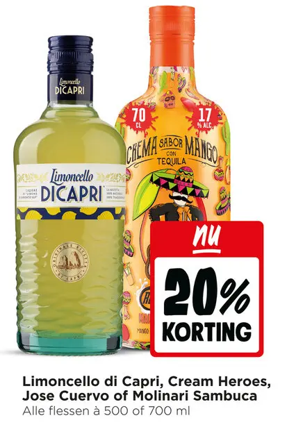 Aanbieding: Limoncello di Capri, Cream Heroes, Jose Cuervo of Molinari Sambuca