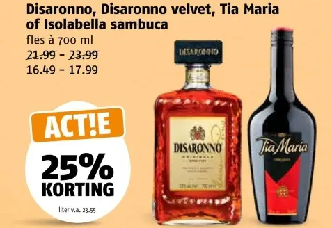 Aanbieding: Disaronno, Disaronno velvet, Tia Maria of Isolabella