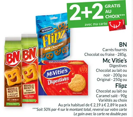 Offre: BN Carrés fourrés, Mc Vitie's Digestives, Flipz