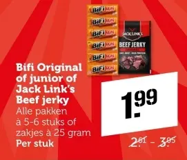 Aanbieding: Bifi Original of junior of Jack Link's Beef jerky