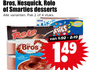 Aanbieding: Bros, Nesquick, Rolo of Smarties desserts