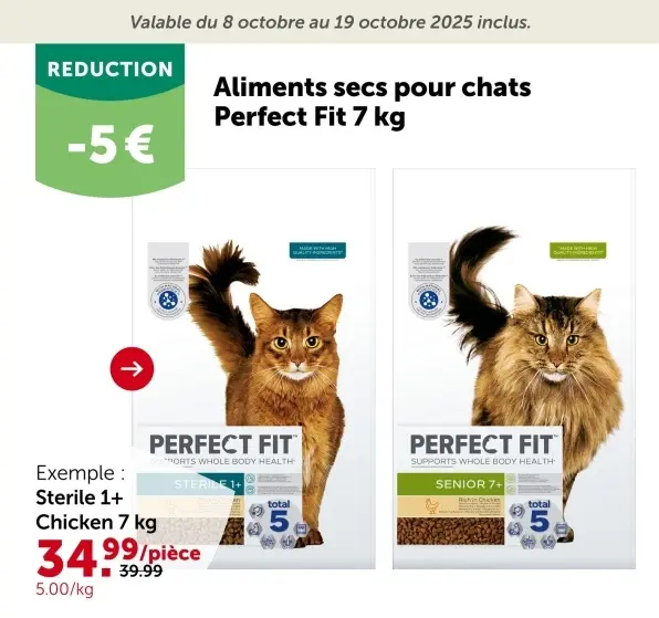 Offre: Aliments secs pour chats Perfect Fit 7 kg