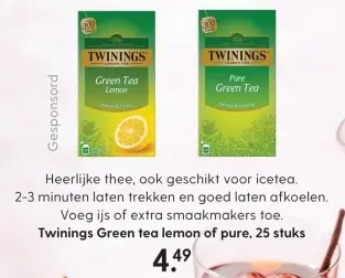 Aanbieding: Twinings Green tea lemon of pure