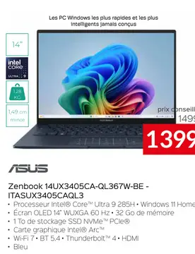 Offre: Zenbook 14UX3405CA-QL367W-BE - ITASUX3405CAQL