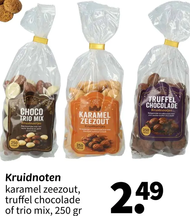 Promotie: Kruidnoten karamel zeezout, truffel chocolade of trio mix