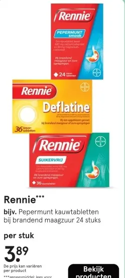 Aanbieding: Rennie Pepermunt kauwtabletten