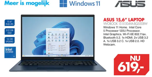 Aanbieding: 15,6" laptop vivobook 15 x1504va-bq5508w